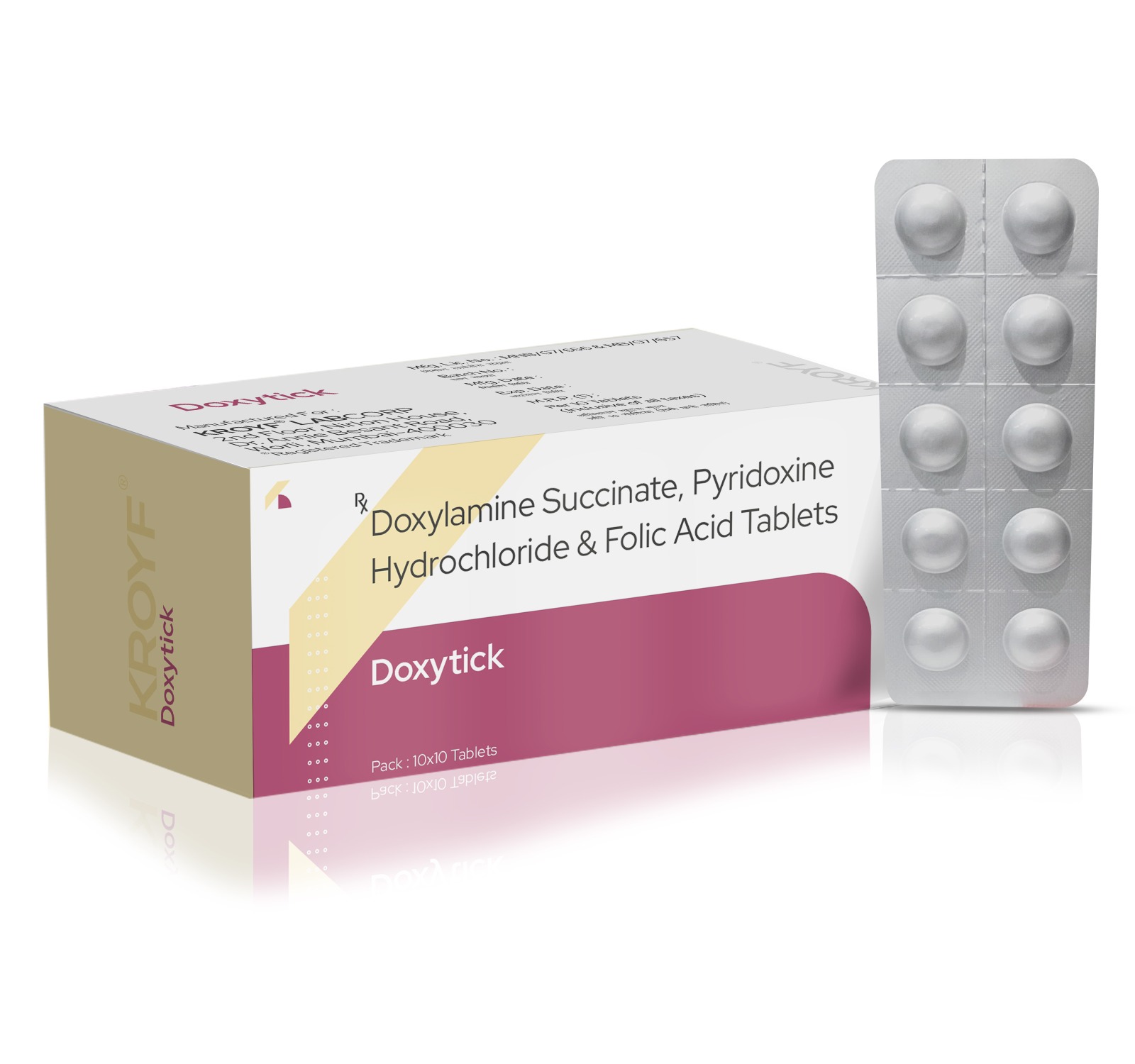 Doxytick Extra, Compositions of Doxytick Extra are Doxylamine Succinate 20 mg + L-Methylfolate Calcium 1 mg + Pyridoxal 5-Phosphate 10 mg + Mecobalamin 1500 mg, Doxytick Extra offered by Kroyf