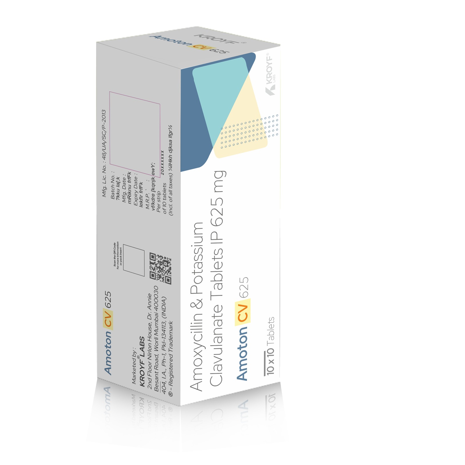 Amoton  CV 625, Compositions of Amoton  CV 625 are Amoxycillin 500mg & Potassium  Clavulanate 125 Tablets IP, Amoton  CV 625 offered by Kroyaf Labcorp