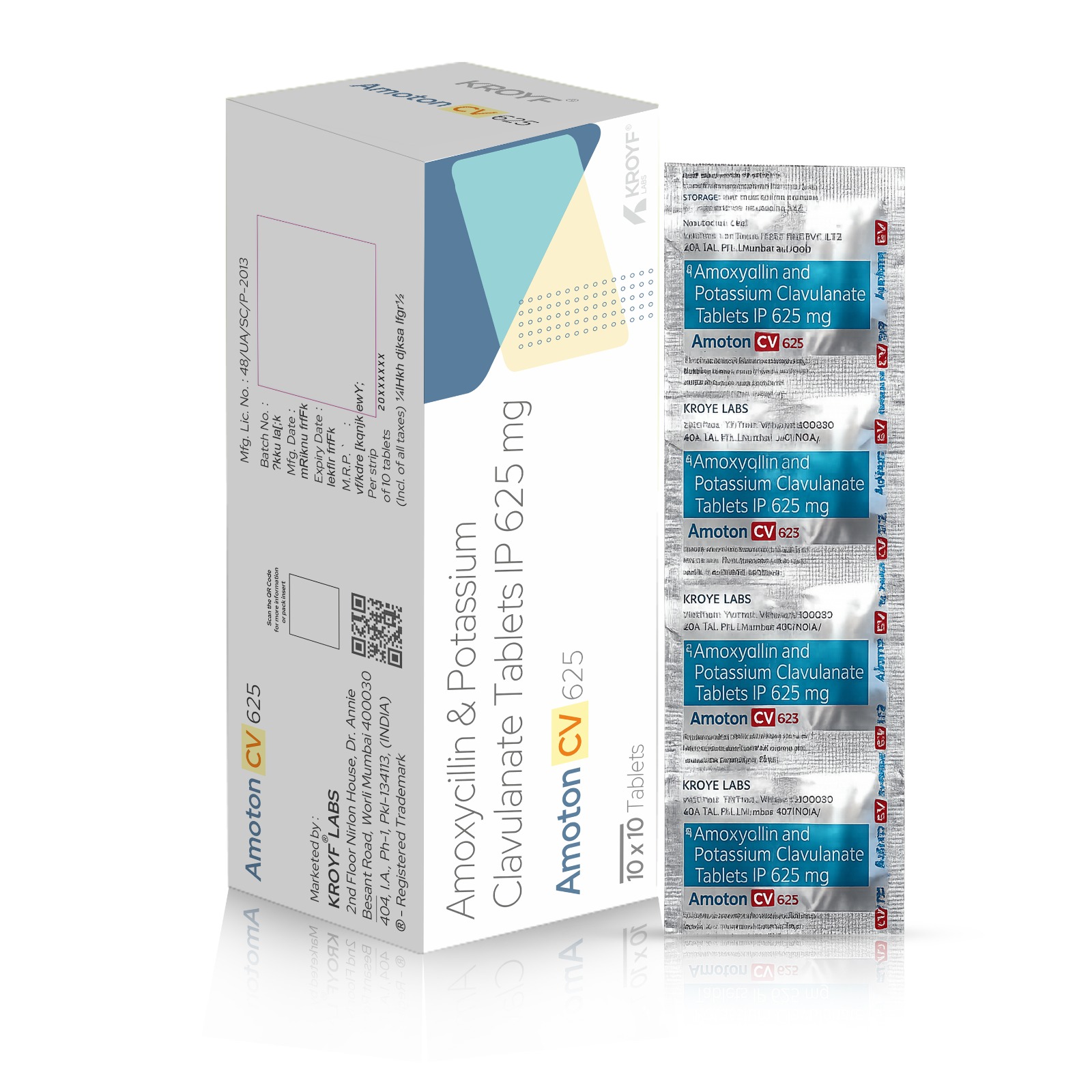 Amoton  CV 625, Compositions of Amoton  CV 625 are Amoxycillin 500mg & Potassium  Clavulanate 125 Tablets IP, Amoton  CV 625 offered by Kroyaf Labcorp