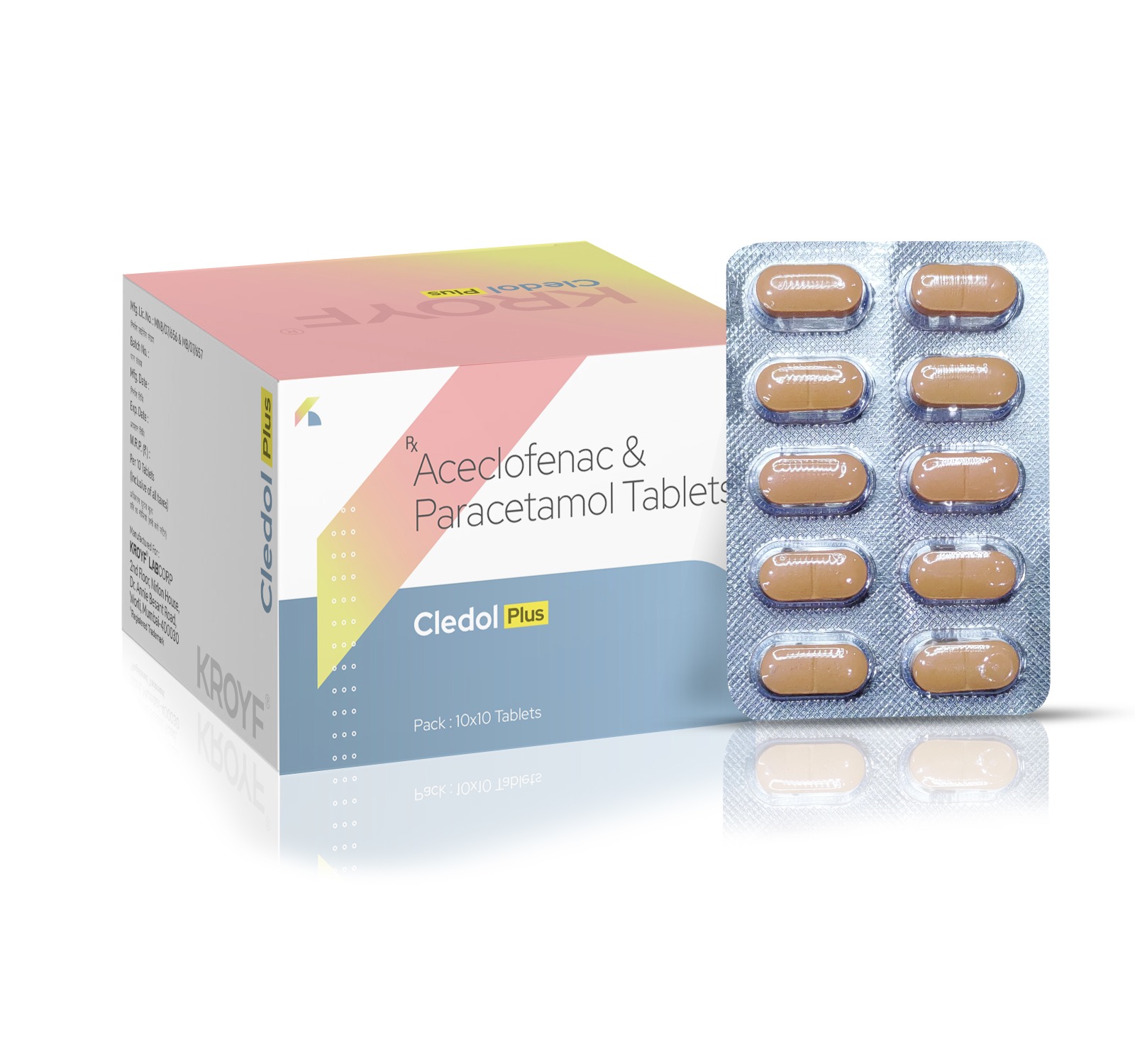 Cledol Plus, Compositions of Cledol Plus are Aceclofenac 50 MG + Paracetamol 125mg, Cledol Plus offered by Kroyf